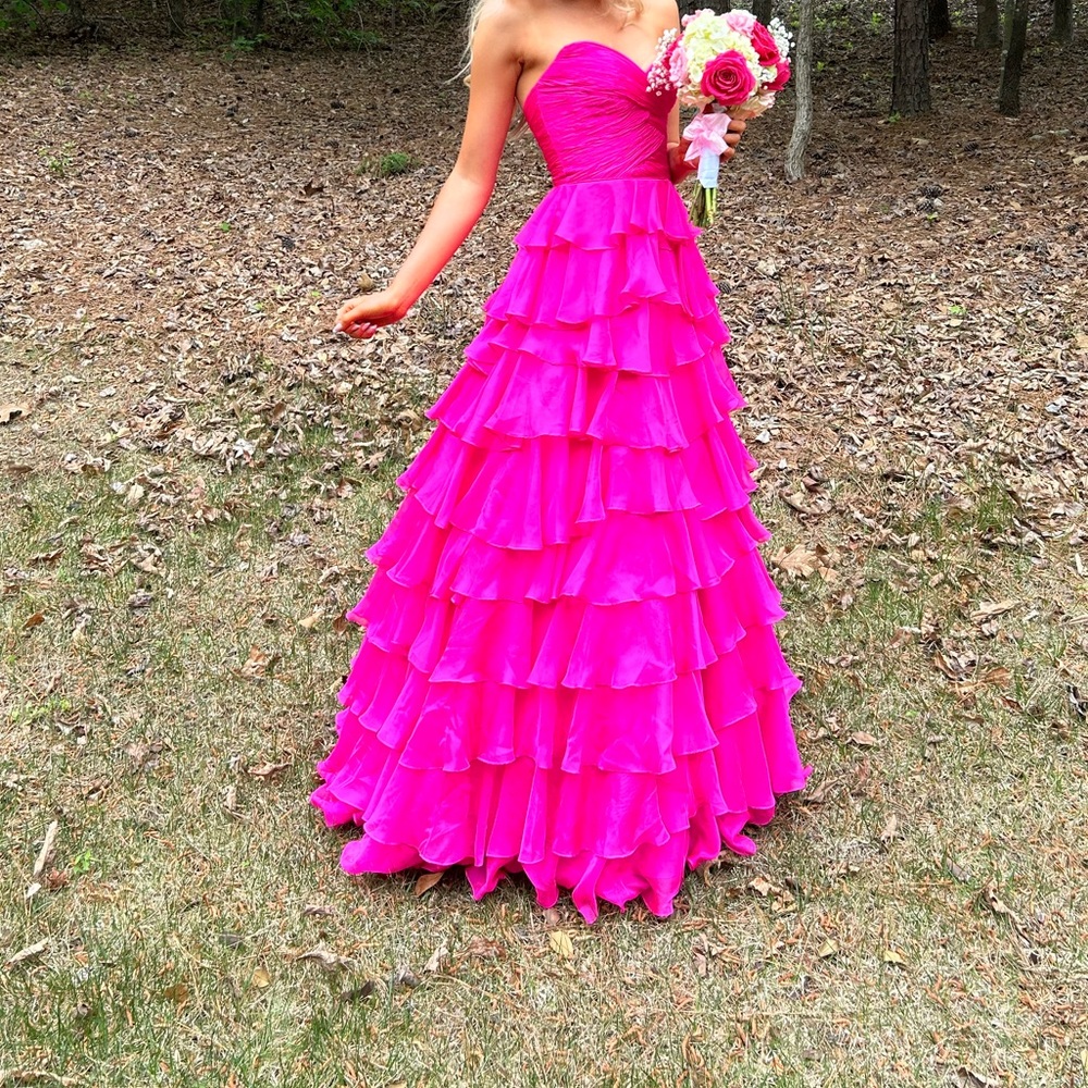 SHERRI HILL 56346 Tiered Ruffle Hot Pink Prom Dress